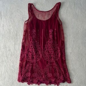 Free People Elegant Boho Fuchsia (Dark Pink) Mini Embroidered Lace Dress, size 2